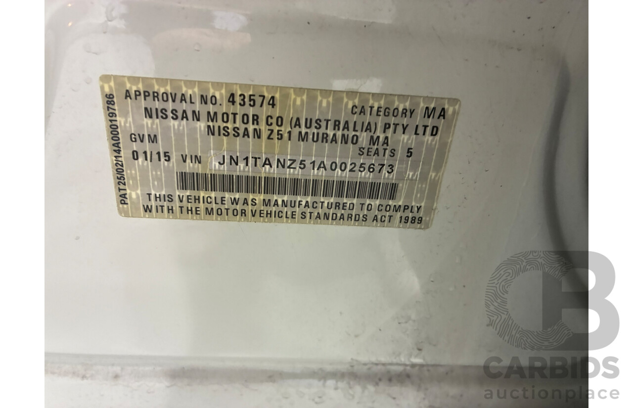 01/2015 Nissan Murano Ti 4WD Z51 MY14 4D Wagon White 3.5L
