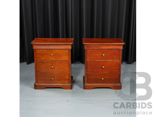 Pair of Modern Mahogany Three Drawer Bedside Chests