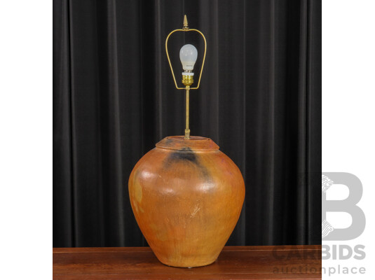 Large Bulbous Terracotta Table Lamp