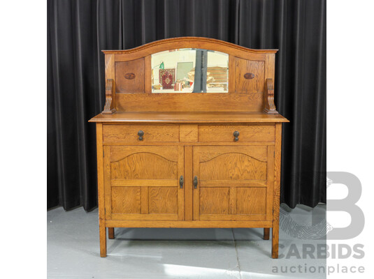 Late Edwardian Oak Mirrored Back Sideboard
