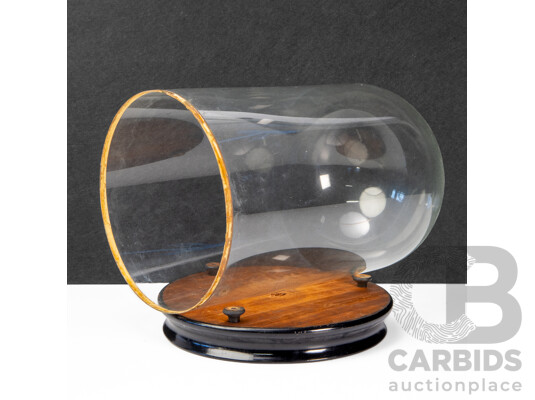 Vintage Bell Form Glass Cloche on Timber Base