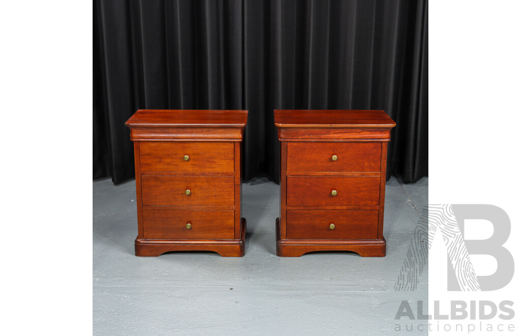 Pair of Modern Mahogany Three Drawer Bedside Chests