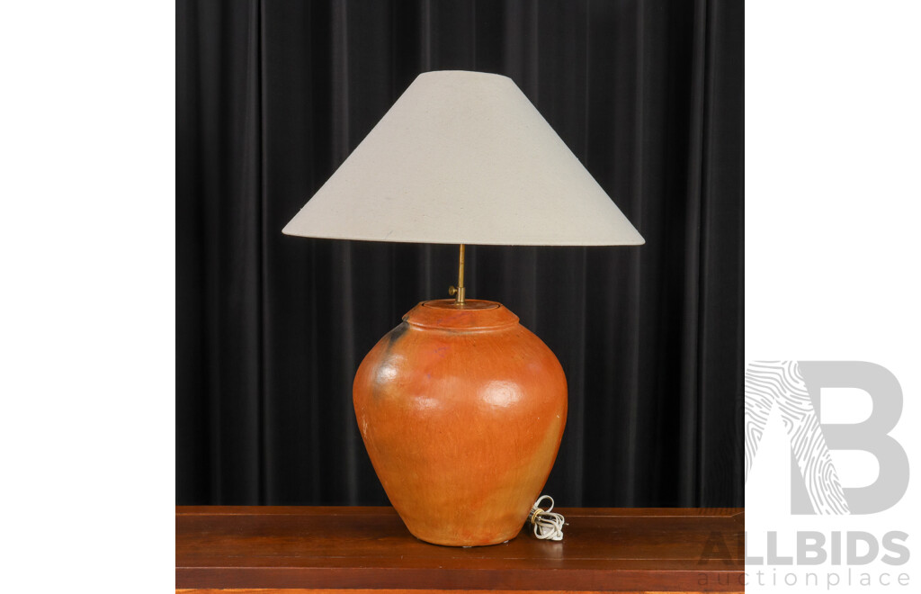 Large Bulbous Terracotta Table Lamp