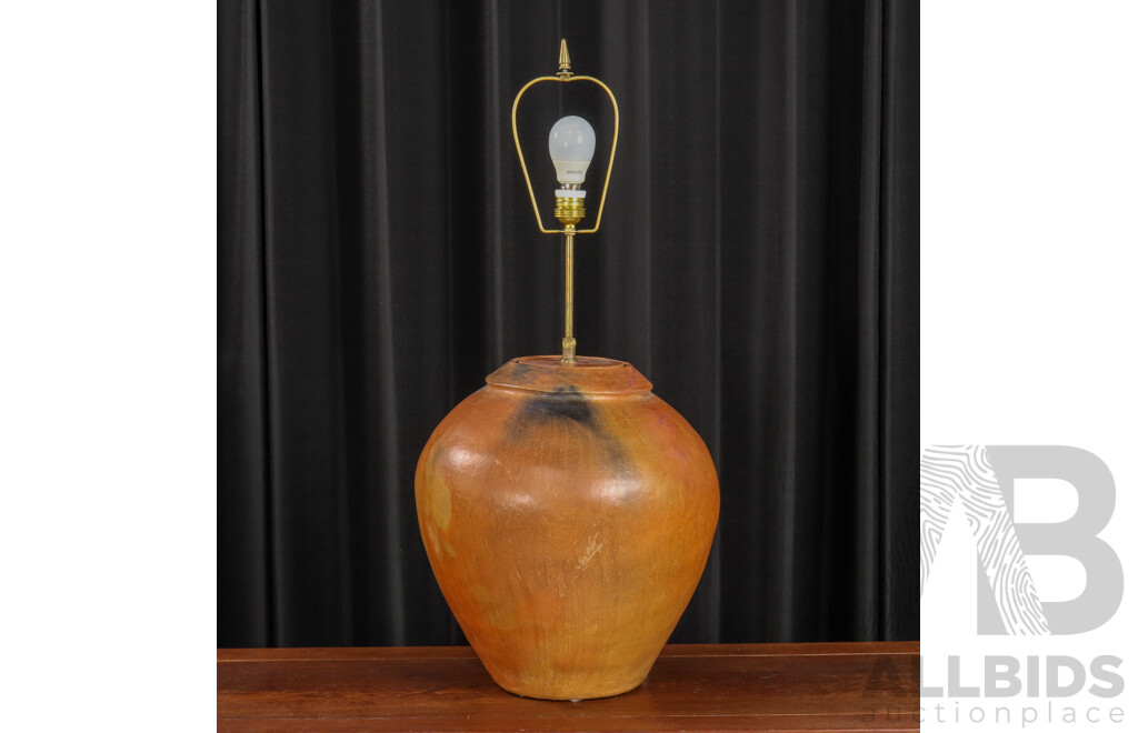 Large Bulbous Terracotta Table Lamp
