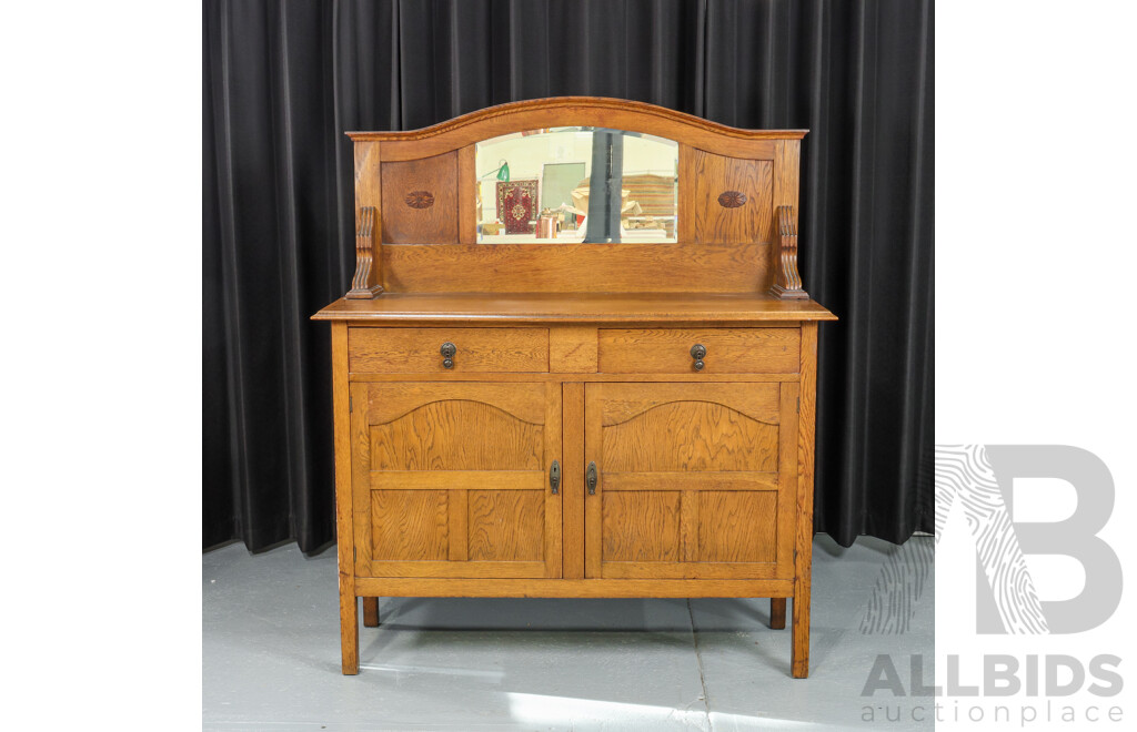 Late Edwardian Oak Mirrored Back Sideboard