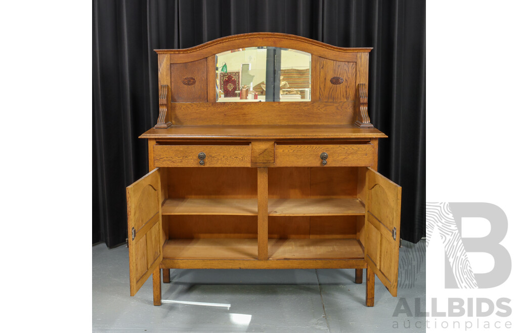 Late Edwardian Oak Mirrored Back Sideboard