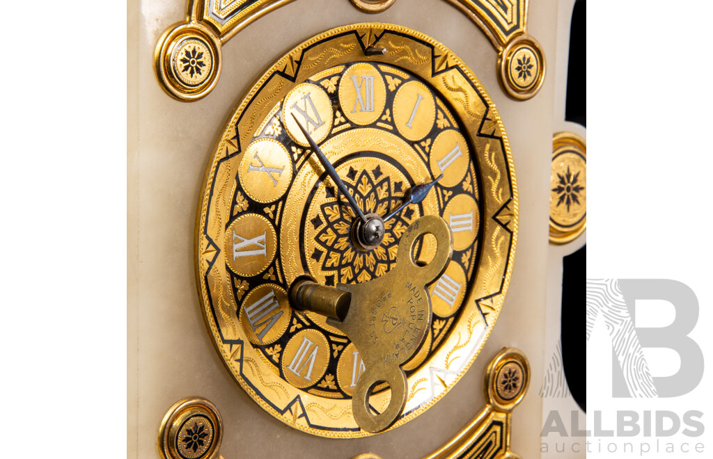 Louis XVI Style White Marble Ormolu-Mounted Mantle Clock with Garniture