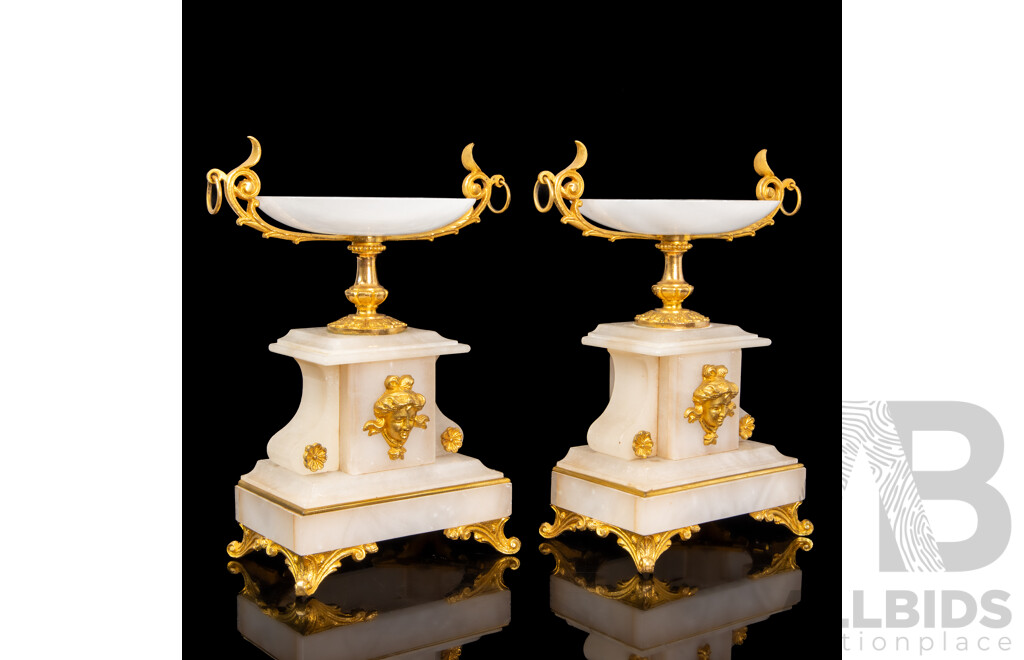 Louis XVI Style White Marble Ormolu-Mounted Mantle Clock with Garniture