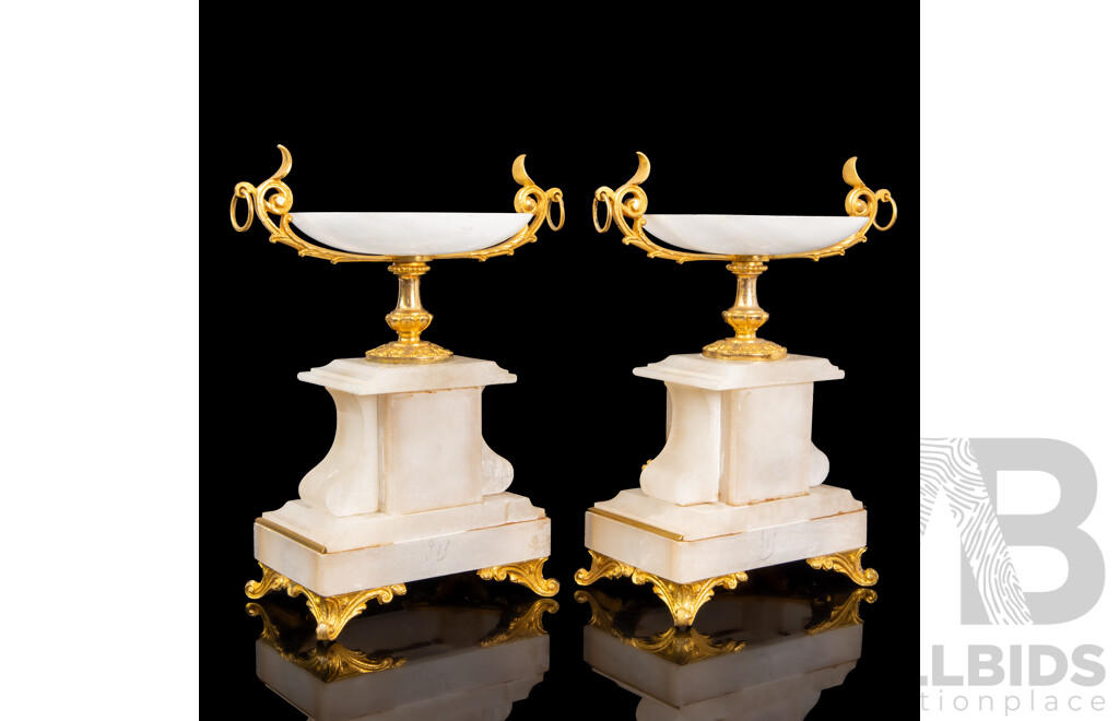 Louis XVI Style White Marble Ormolu-Mounted Mantle Clock with Garniture