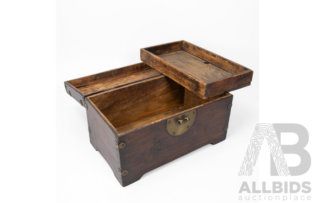 Small Vintage Chinese Hardwood Lift Top Chest