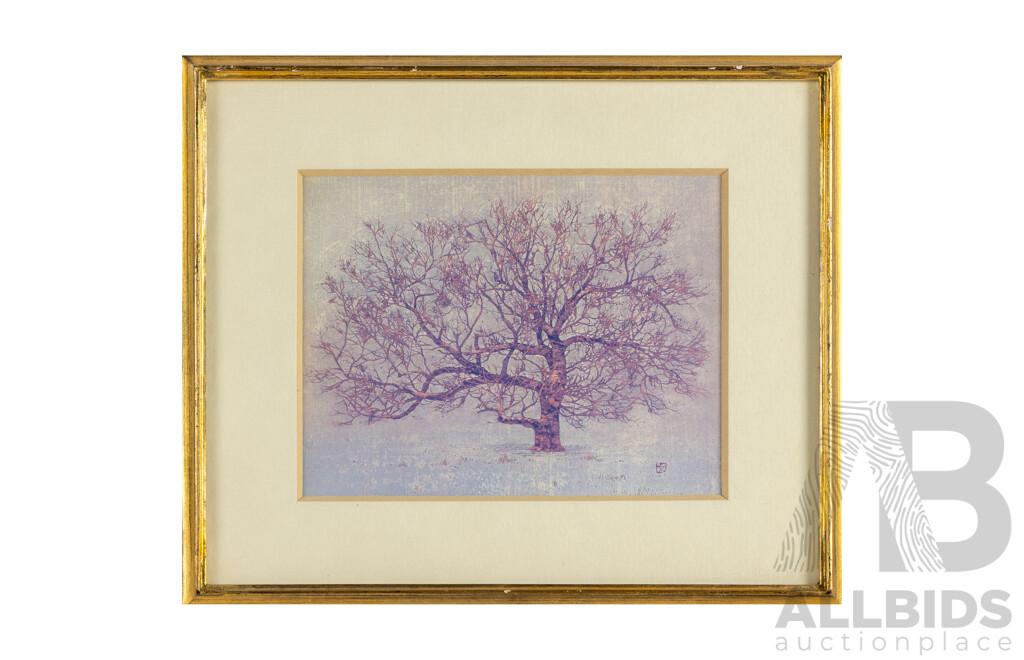 Joichi Hoshi (20th Century, Japanese, 1913-1979), Winter Day(A), Autumn Light, Tree of the Kings & Morning, Four Vintage Prints After Original Wood Blocks, 22H x 27W cm (largest Frame) (4)