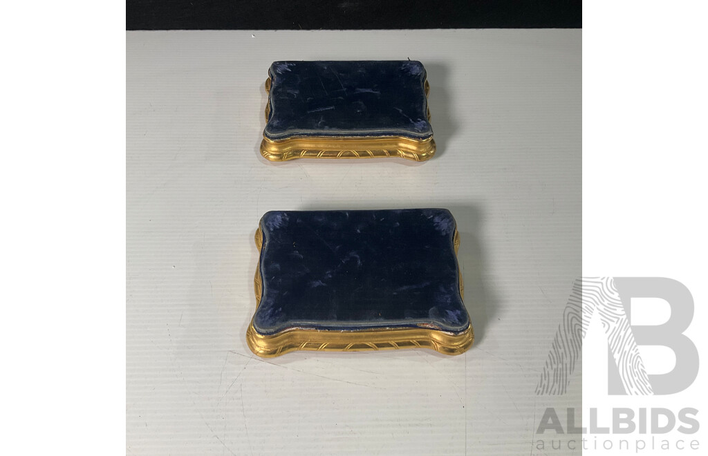 Pair of Wooden Gold-Painted & Blue Velvet Display Stands
