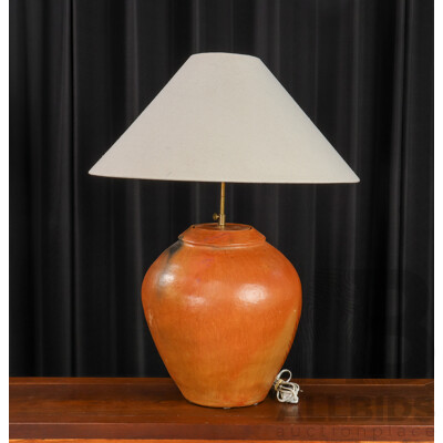 Large Bulbous Terracotta Table Lamp