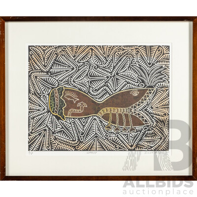 Billy Missi (20th Century, Indigenous-Australian, 1970-2012), Warup (2007) Original Linocut Print,