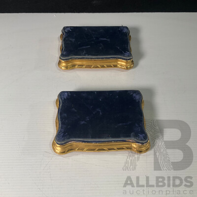 Pair of Wooden Gold-Painted & Blue Velvet Display Stands
