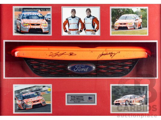 Framed Triple Eight Racing Craig Lowndes and Jamie Whincup Signed Race Used Front Bonnet Grill