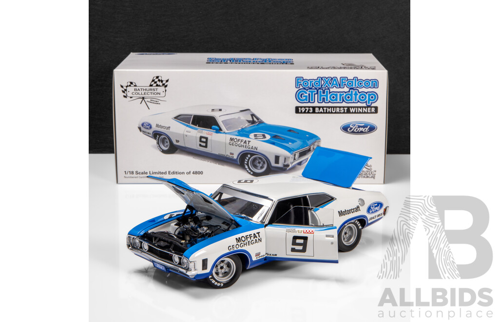 Classic Carlectables 1973 Ford XA Falcon GT Hardtop Bathurst Winner Moffat & Geoghegan #9 White (18225) 1:18 Scale Model Car