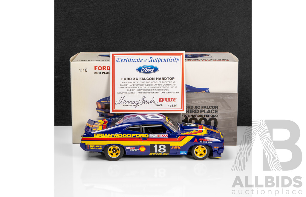 AUTOart 1978 Ford XC Falcon Hardtop Bathurst 1000 3rd Place #18 Carter / Lawrence (87811) Signed COA 1:18 Scale Model Car