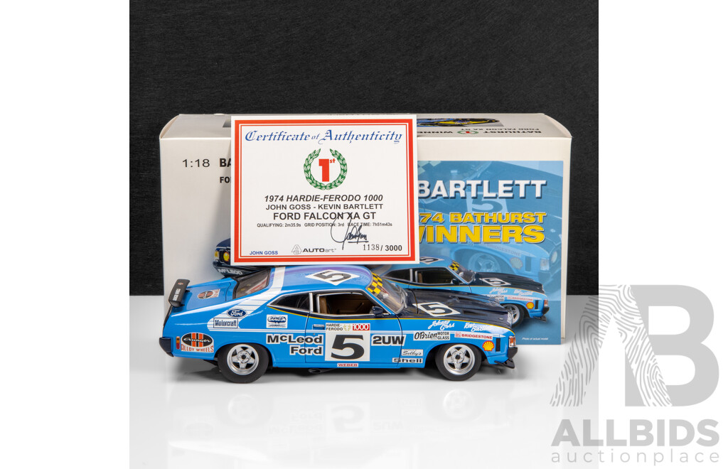 AUTOart 1974 Ford XA GT Hardtop Coupe Bathurst Winner #5 Goss / Bartlett (87412) Signed COA 1:18 Scale Model Car