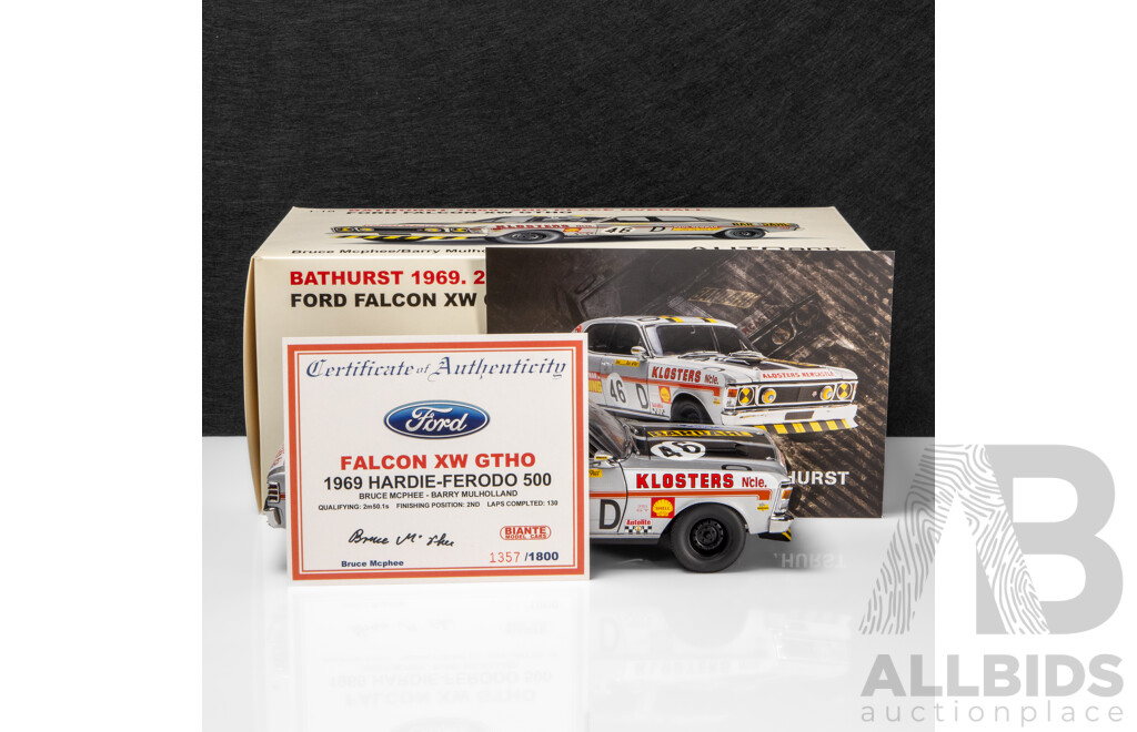 AUTOart 1969 Ford XW Falcon GTHO Sedan Bathurst 2nd Place McPhee / Mulholland (86913) Signed COA 1:18 Scale Model Car