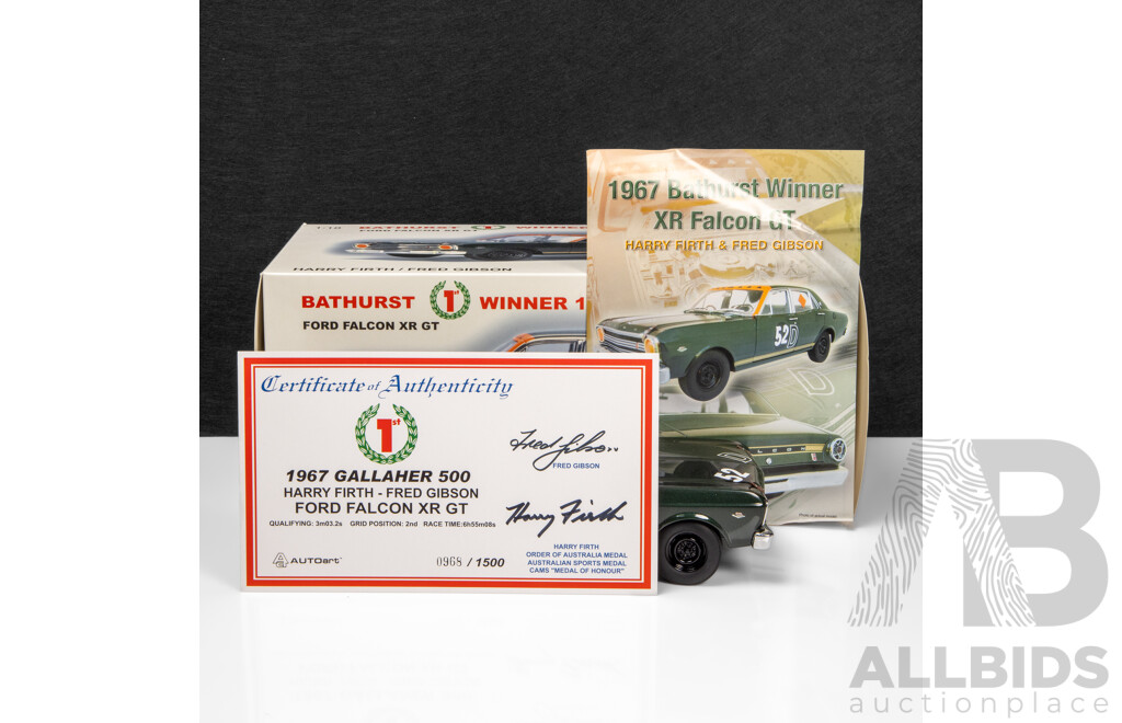 AUTOart 1967 Ford XR Falcon GT Sedan Bathurst Winner Firth / Gibson (86710) Signed COA 1:18 Scale Model Car