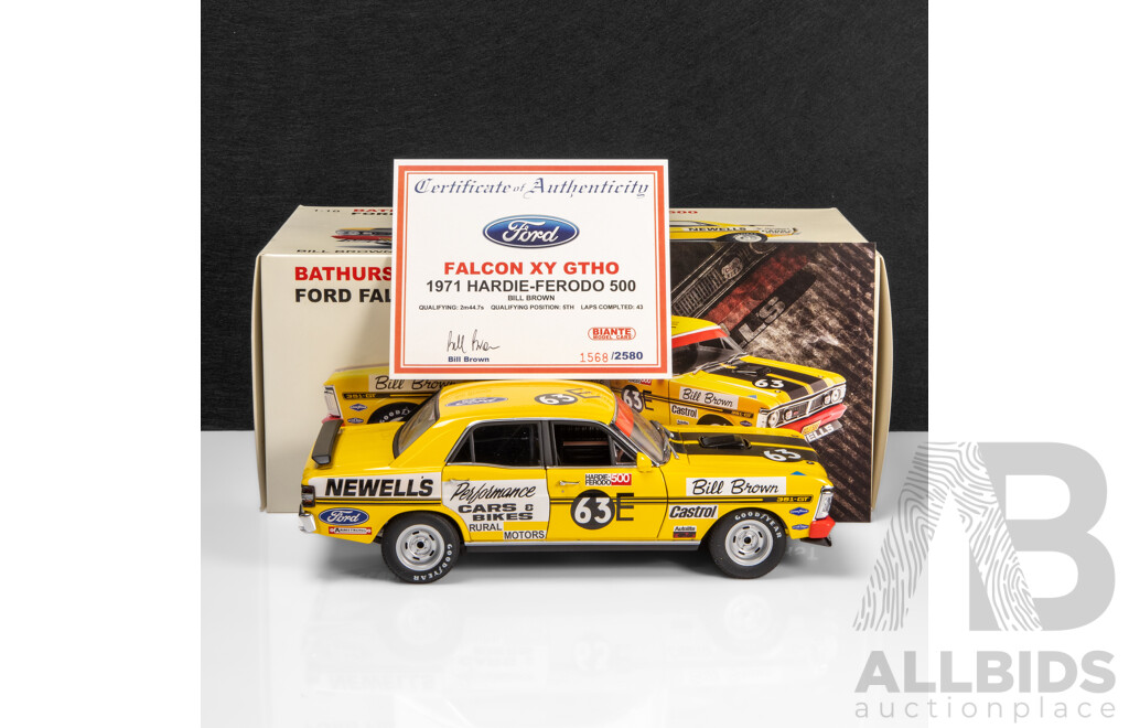 AUTOart 1971 Ford XY Falcon GTHO Sedan Bathurst Bill Brown (87112) Signed COA 1:18 Scale Model Car