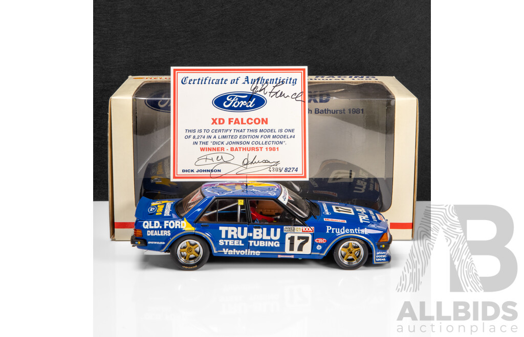 Biante 1981 Ford XD Falcon Bathurst Winner DJR Johnson / French #17 Tru-Blu Steel (MB007) Signed COA and Car 1:18 Scale Model Car