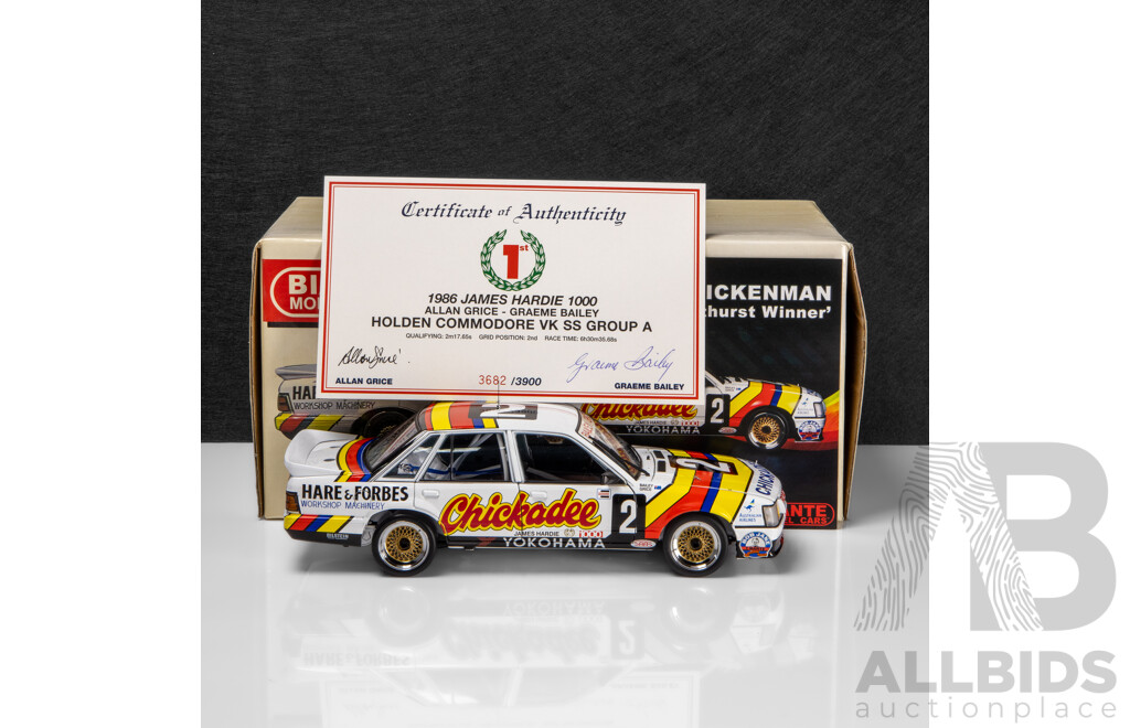Biante 1986 Holden VK Commodore SS Group 'A' Bathurst Winner Chickadee Grice / Bailey (B182704B) Signed COA 1:18 Scale Model Car