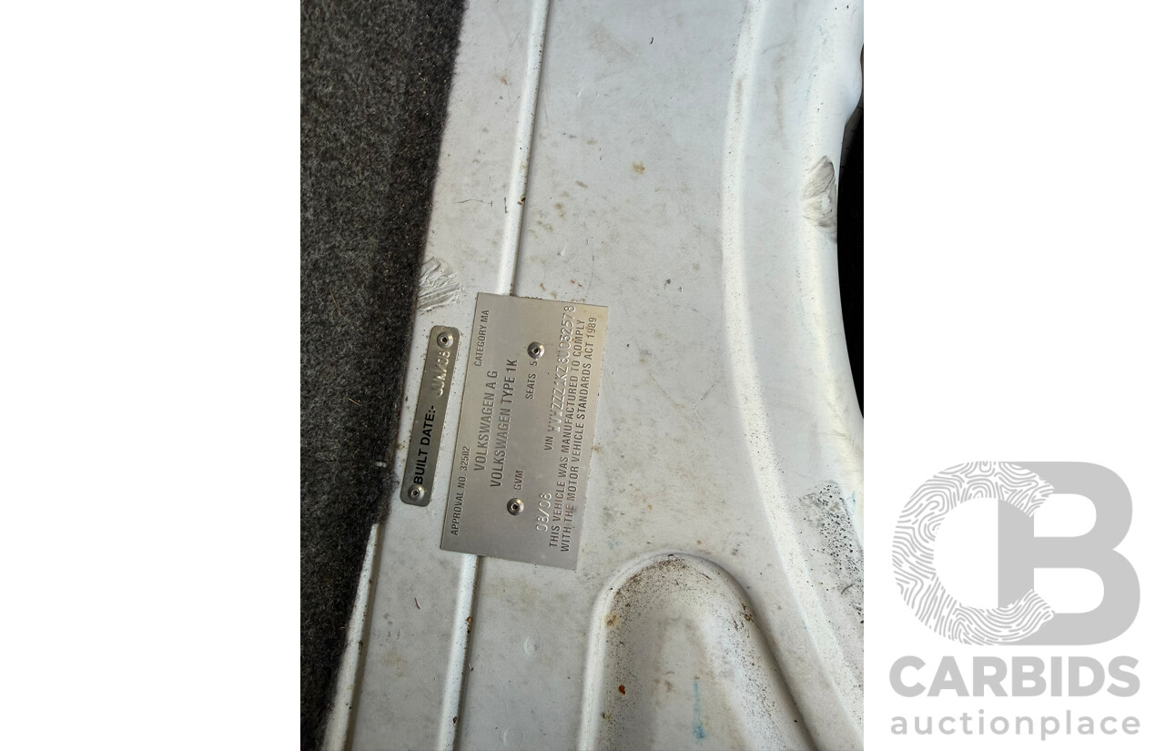 08/2008 Volkswagen Golf 2.0 TDI Pacific 1K MY08 5d Hatchback White Turbo Diesel2.0L