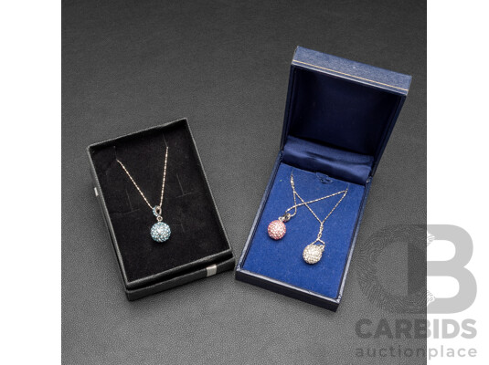 Swarovski Crystal (3) Ball Pendants & Chains with Rhodium Finish