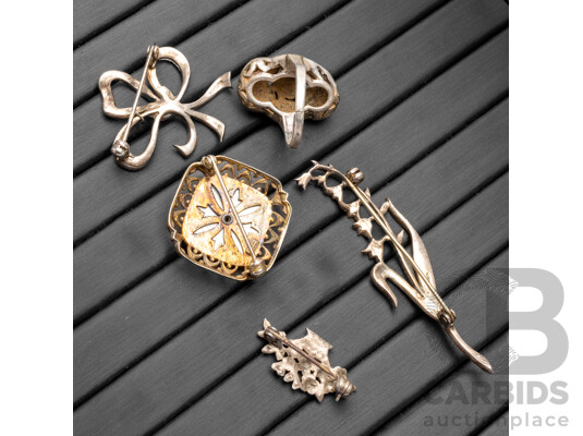 German Vintage Marcasite Brooches & Antique Austro-Hungarian Ring