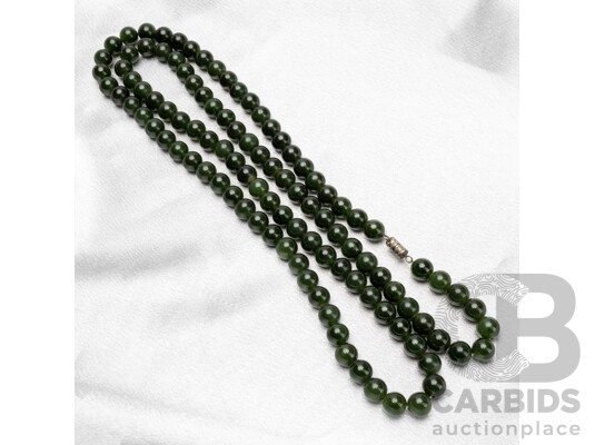 Vintage Dark Green Nephrite Jade Beaded Necklace. Length - 80cms