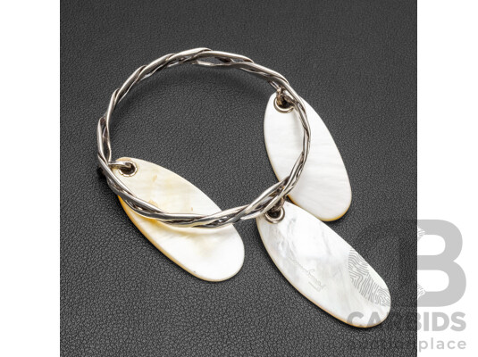 Ferragamo Sterling Silver Twisted Bangle with Mother of Pearl Charms