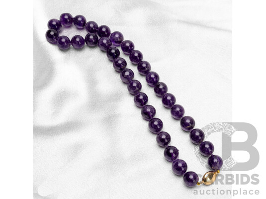 14ct Natural Amethyst Beaded Necklace, 16mm, 40cm, Hallmarked