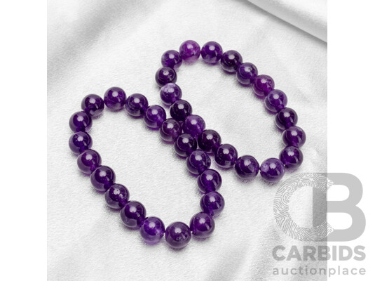 Amethyst Beaded Bracelets (2) Stretch with 10mm Quality Natural Gemstones
