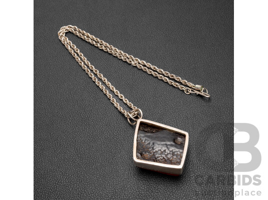 Vintage Sterling Silver Baltic Amber Pendant & Rope Chain Necklace, Hallmarked 800, 24.94 Grams