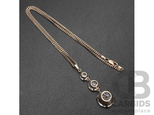 Vintage Sterling Silver Graduating Three Stone Crystal Pendant & Necklace, 14.50 Grams,