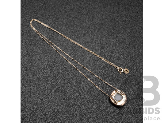 Vintage White Chalcedony Sterling Silver Pendant on Fine Trace Chain, 45cm, 4.10 Grams