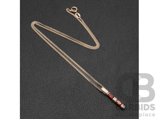 Vintage Sterling Silver Garnet Bar Pendant & Curb Link Necklace, 40cm, 3.58 Grams