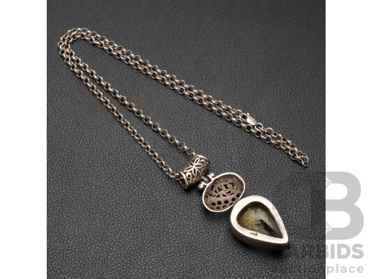 Ornate Sterling Silver Citrine Statement Pendant on 45cm Belcher Link Chain, 17.97gms