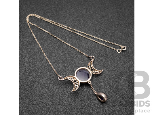 Sterling Silver Amethyst Triple Moon Goddess Necklace, 45cm, 10.69 Grams