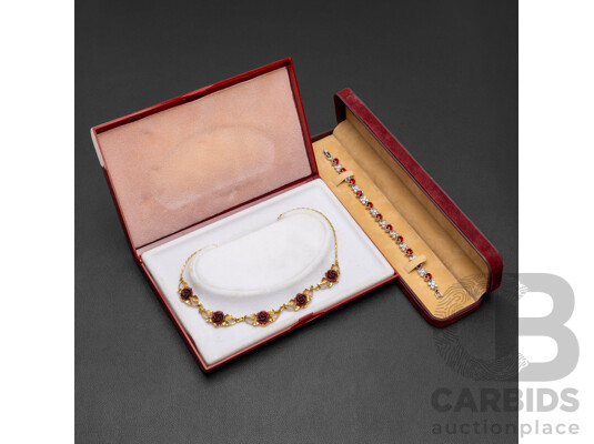Vintage Gold Tone French Rose Necklace & Silvertone Gemstone Bracelet, Both in Original Presentation Boxes