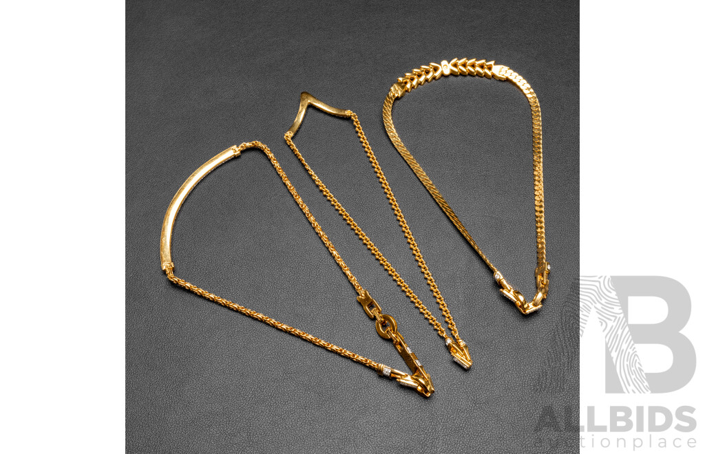 Collection of (3) Swarovski Crystal Gold Tone Necklaces, Hallmarked