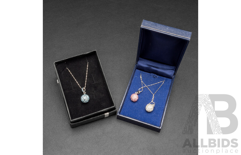 Swarovski Crystal (3) Ball Pendants & Chains with Rhodium Finish