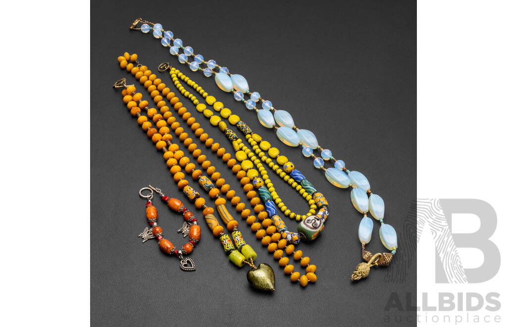 Vintage Statement Necklaces with Artisan Glass & Bracelet