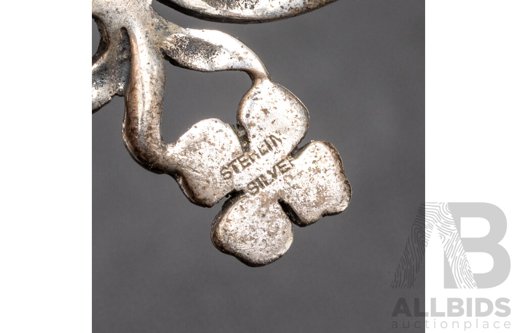Vintage Sterling Silver Necklace, Ring, Brooch & Silver Earrings. Hallmarks, 21.80 Grams