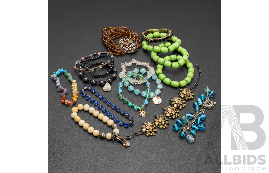 Collection of Vintage Bracelets with Artisan Glass & Natural Gemstone Beads