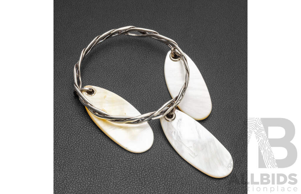 Ferragamo Sterling Silver Twisted Bangle with Mother of Pearl Charms