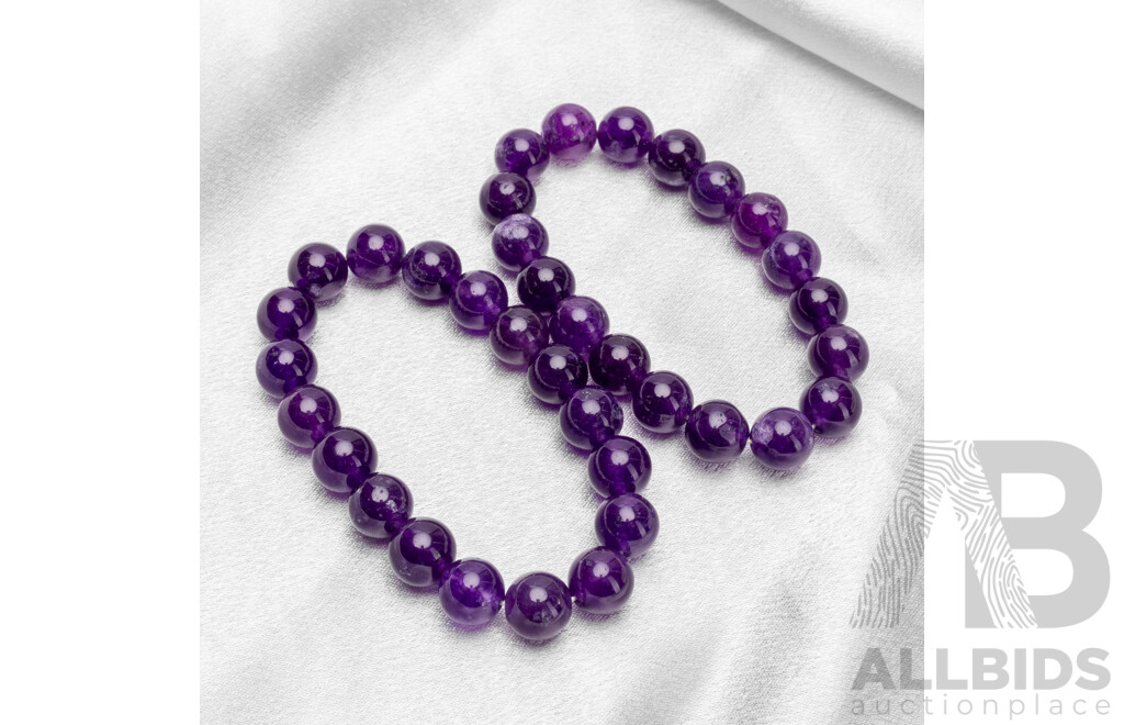 Amethyst Beaded Bracelets (2) Stretch with 10mm Quality Natural Gemstones