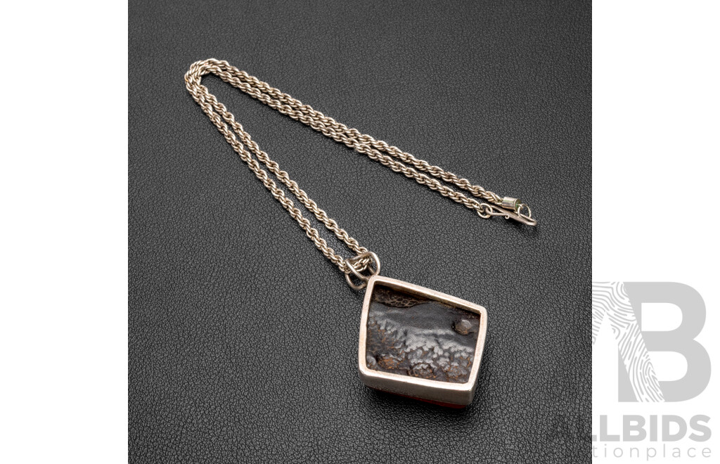 Vintage Sterling Silver Baltic Amber Pendant & Rope Chain Necklace, Hallmarked 800, 24.94 Grams
